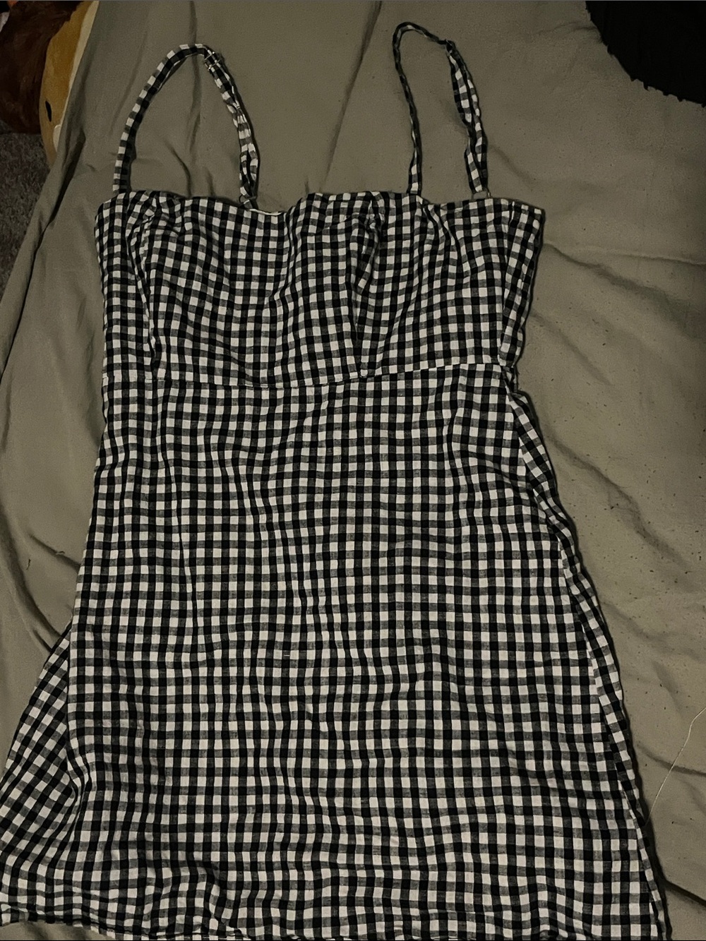 Brandy Melville Black and White Gingham Spaghetti Strap Mini Dress